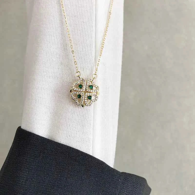 Gold Four-leaf Clover Heart Zircon Personalized Necklace
