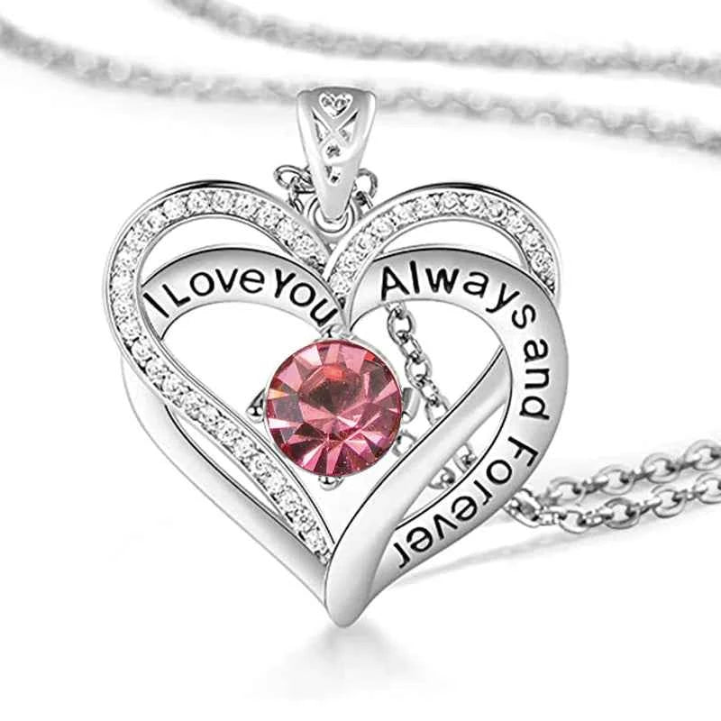 Crystal Heart Birthstone Necklace
