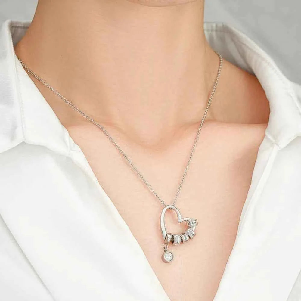 Personalized Necklace Up to 6 Names Engraved Charming Heart Necklace