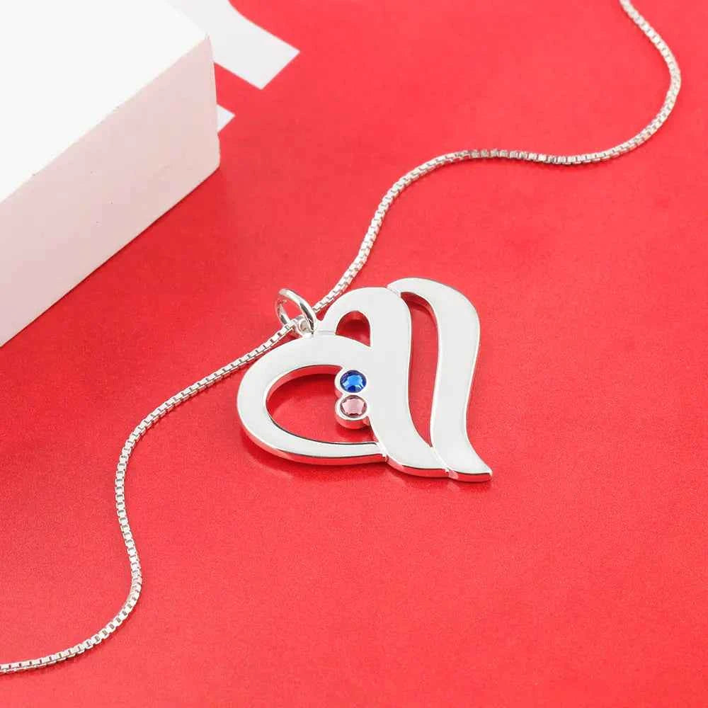 Custom Name Necklace with Birthstone Heart Pendant