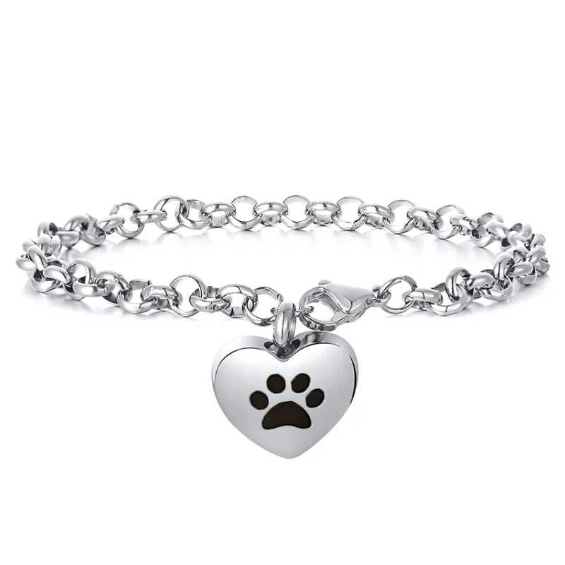 Dropshipping Engraved Heart Pets Paw Urn bracelet,heart charms memorial ashes urn bracelet jewelry makings keepsake