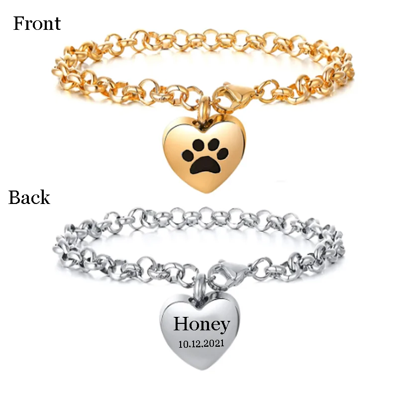 Dropshipping Engraved Heart Pets Paw Urn bracelet,heart charms memorial ashes urn bracelet jewelry makings keepsake