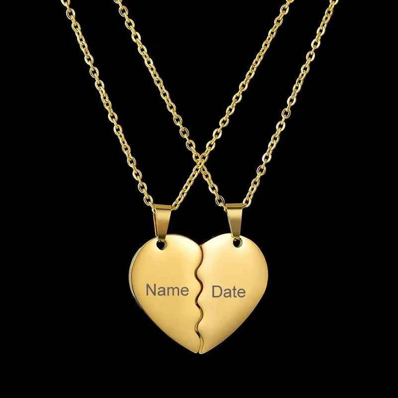 Nextvance Fashion Custom Personalized Stainless Steel Necklace Engrave Namepate Double Heart Pendant For Family Jewelry Gift