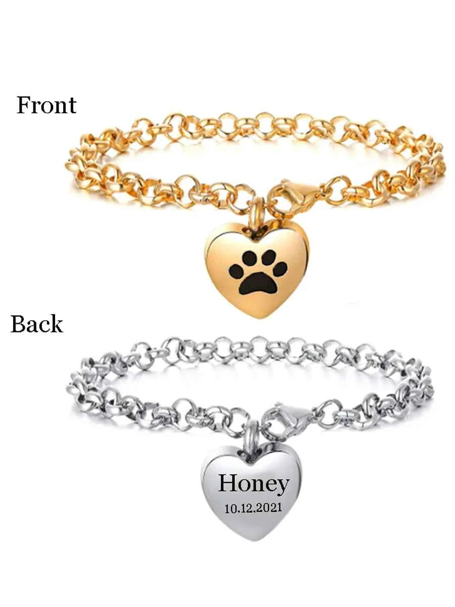 Dropshipping Engraved Heart Pets Paw Urn bracelet,heart charms memorial ashes urn bracelet jewelry makings keepsake