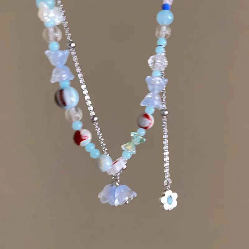 Heart Butterfly Flower Tassel Necklace with Colorful Beads