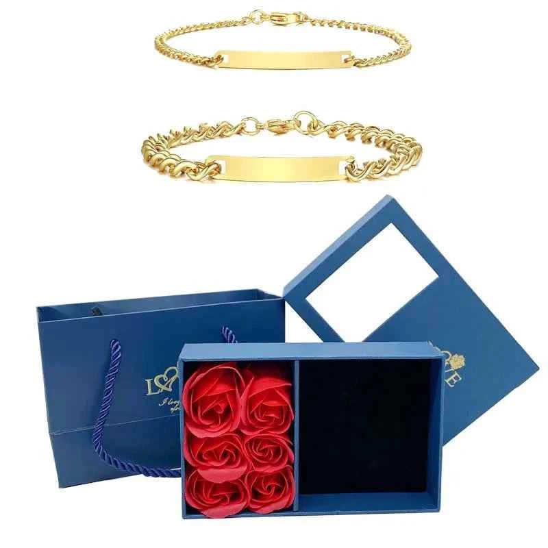 Customized Name Bracelet Gift Set Eternal Roses Jewelry Box for Couples Wife Anniversary Birthday Gifts