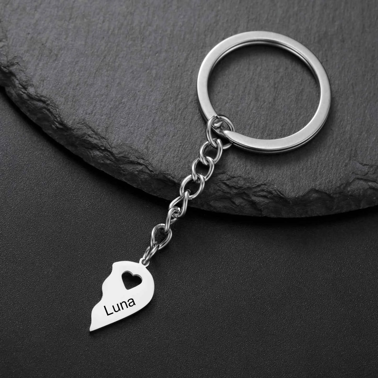 Couple Heart Engrave Name Personalized Keychain for Women Men Custom Family