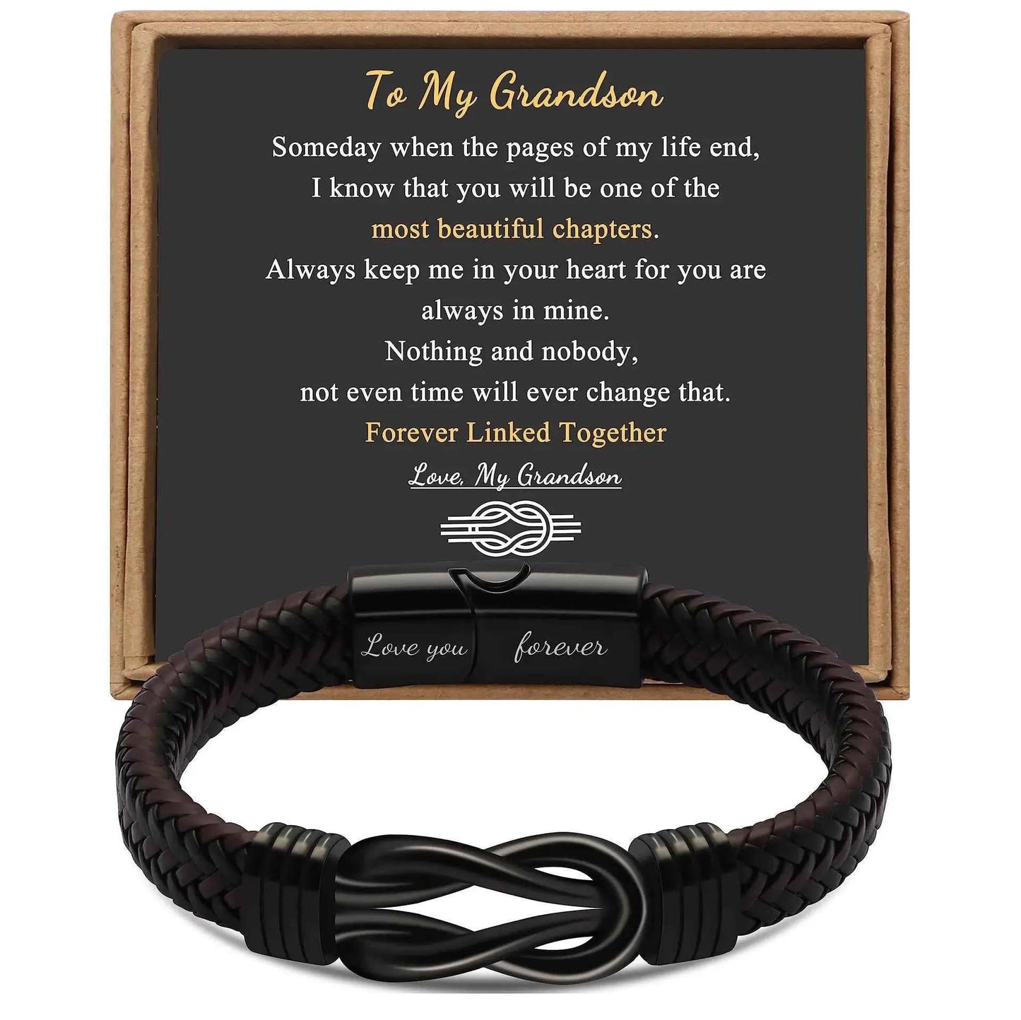 Knot Bracelet Gifts for Men Brown Braided Leather Stainless Steel
