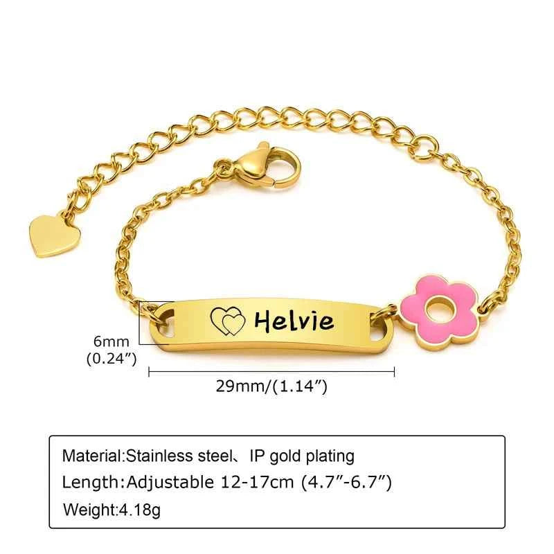 Little Boy/Girl Custom Engraved Name/Date Baby ID Bracelets Gold Plated Stainless Steel Gifts