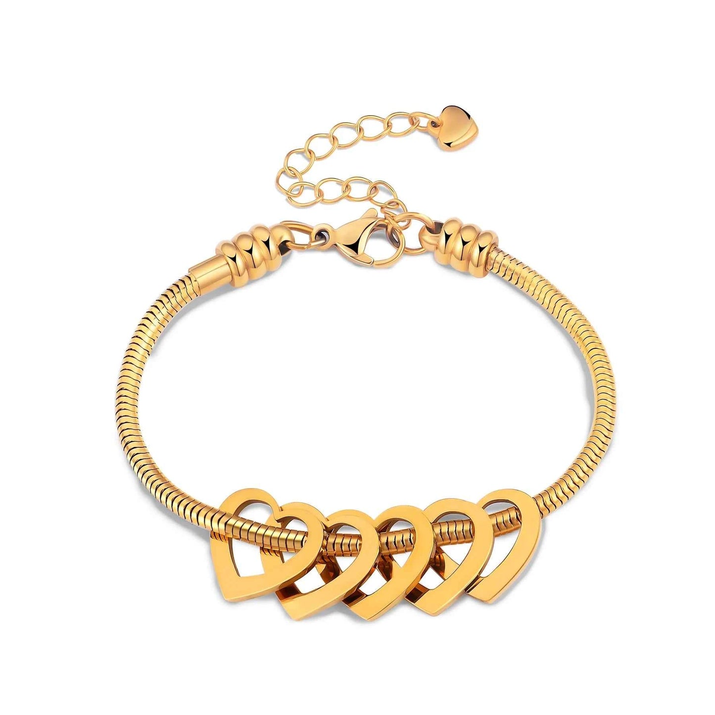 Personalized Stainless Steel Heart Charm Bracelets for Women Custom Engraved Family Name Adjustable
