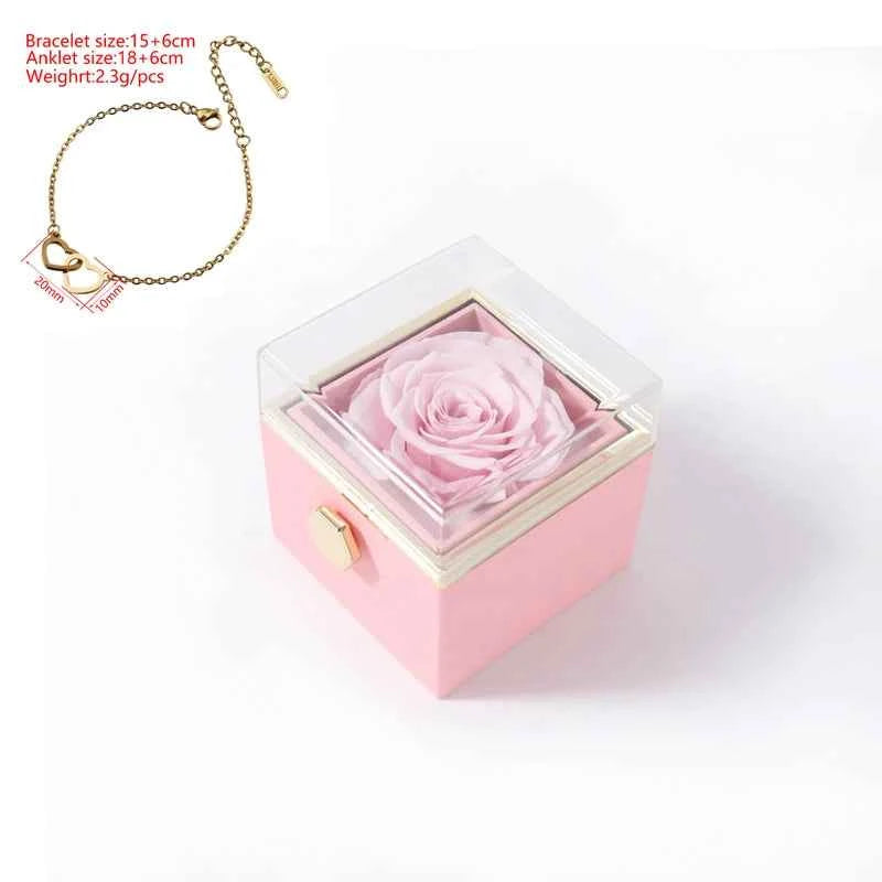 Gift Double Heart Bracelets for Women Custom Engraved Name Steel Bracelets Eternal Rose Box Wedding Box
