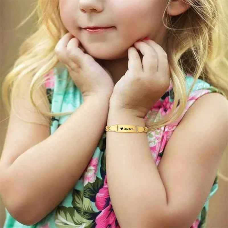 Little Boy/Girl Custom Engraved Name/Date Baby ID Bracelets Gold Plated Stainless Steel Gifts