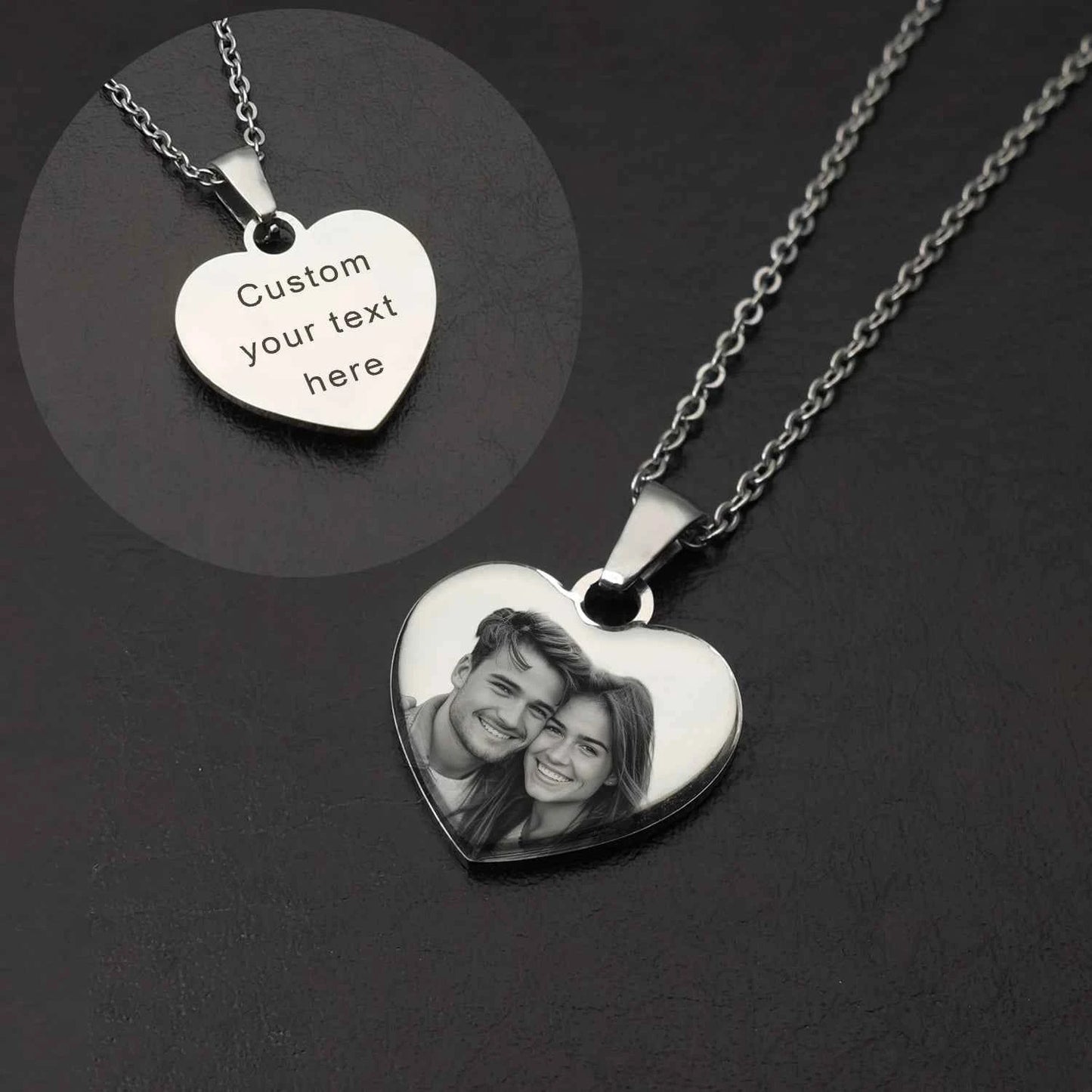 Personalized Heart Necklace Engraved Photo Necklace Customized Heart Pendant Chain Necklace Jewelry Gift
