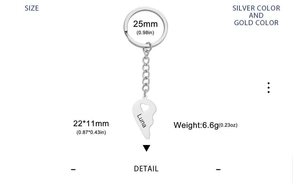 Couple Heart Engrave Name Personalized Keychain for Women Men Custom Family