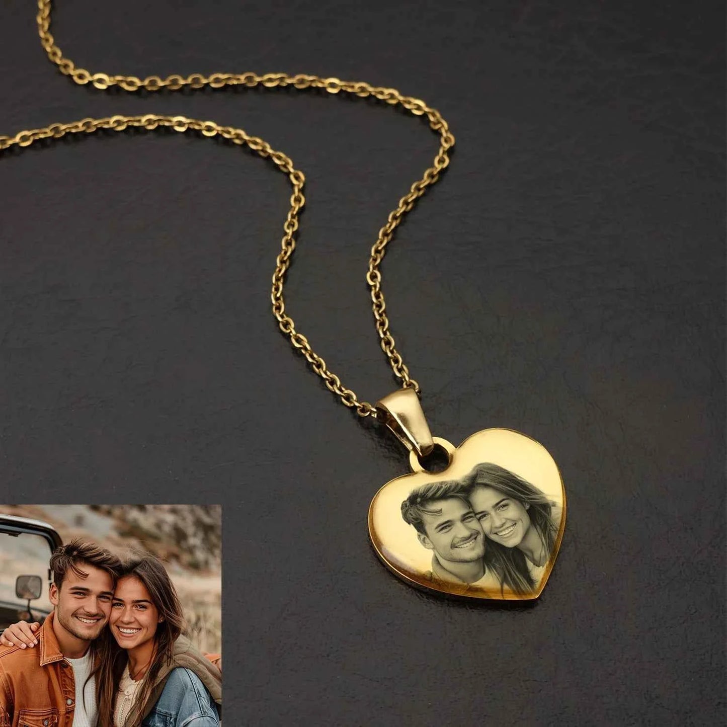 Personalized Heart Necklace Engraved Photo Necklace Customized Heart Pendant Chain Necklace Jewelry Gift