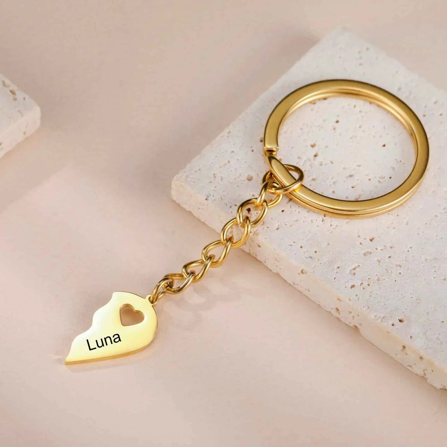 Couple Heart Engrave Name Personalized Keychain for Women Men Custom Family