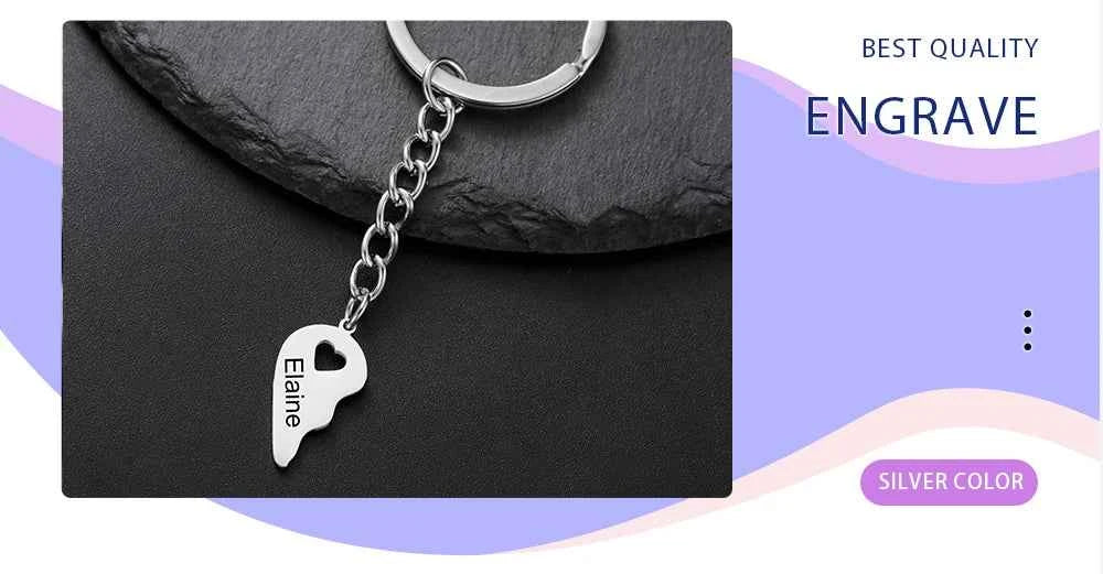 Couple Heart Engrave Name Personalized Keychain for Women Men Custom Family