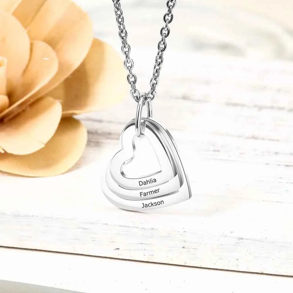 Custom Multiple Heart Necklace Personalized Stainless Steel Customized Engraved Name Jewelry with Family Names Gift