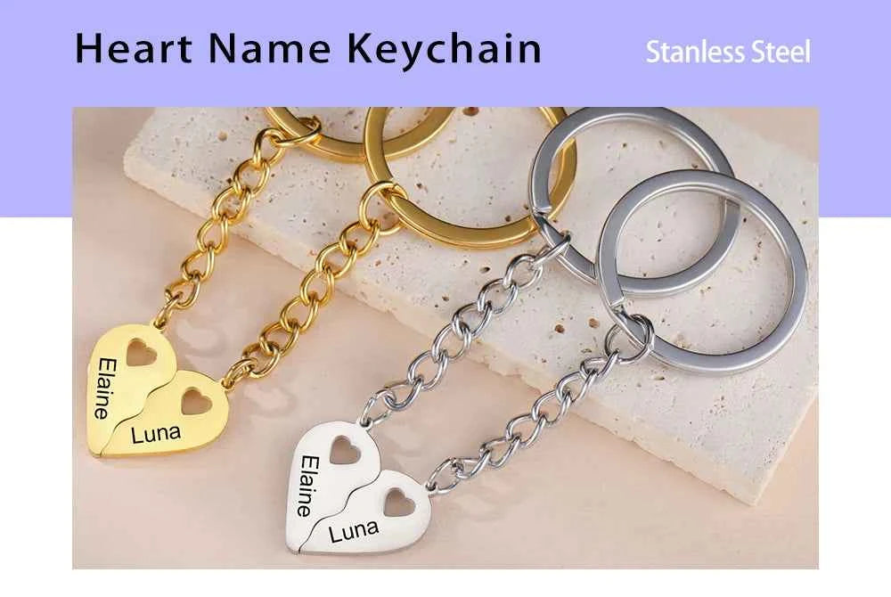 Couple Heart Engrave Name Personalized Keychain for Women Men Custom Family