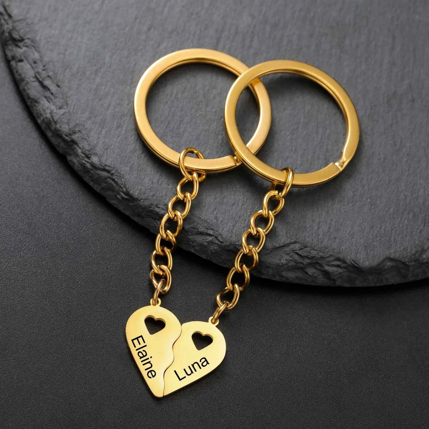 Couple Heart Engrave Name Personalized Keychain for Women Men Custom Family