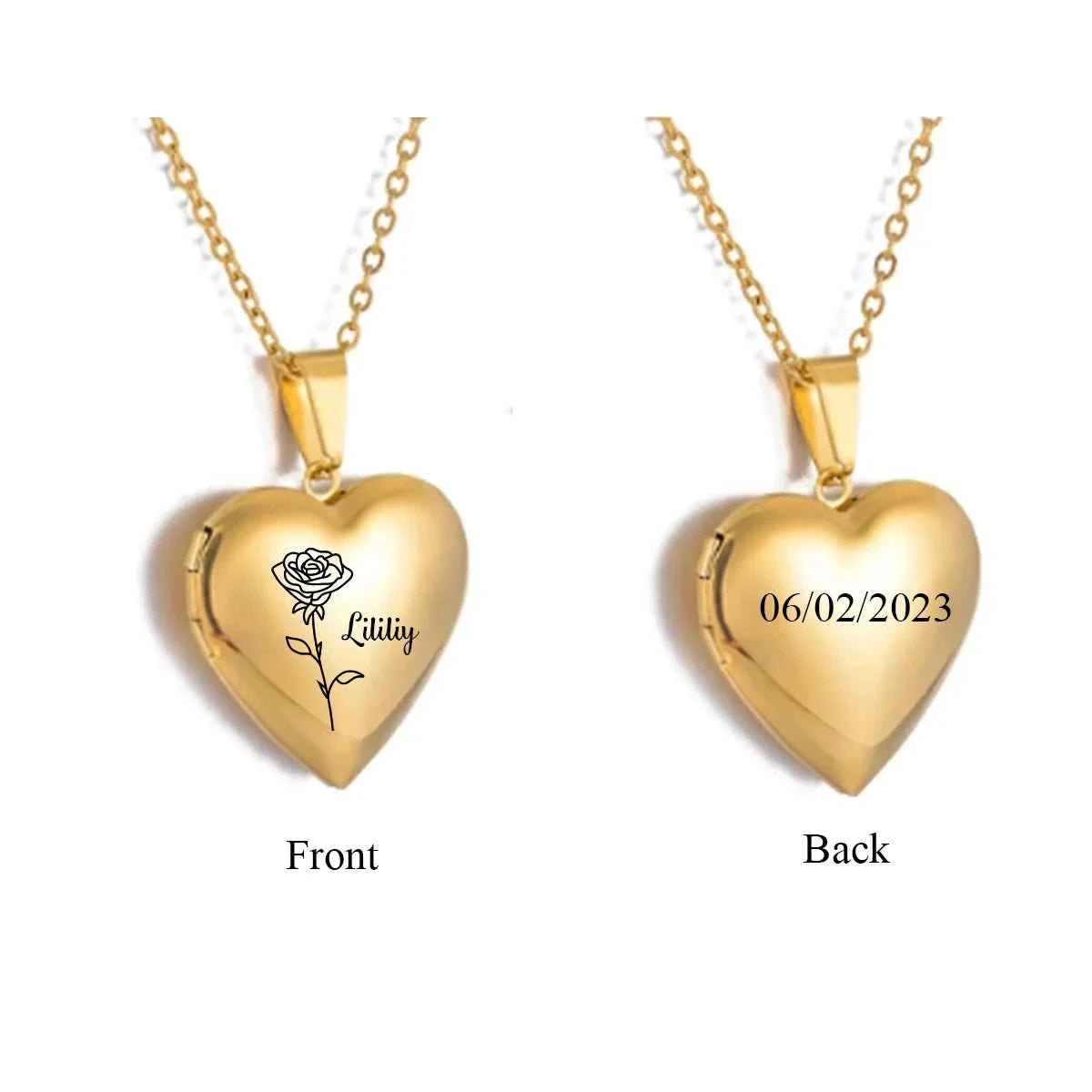 Custom Personalized Heart Birth Flower Locket Necklace for Women Stainless Steel Photo Locket