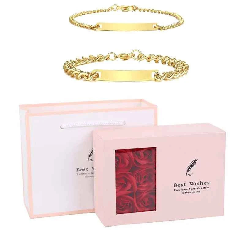 Customized Name Bracelet Gift Set Eternal Roses Jewelry Box for Couples Wife Anniversary Birthday Gifts