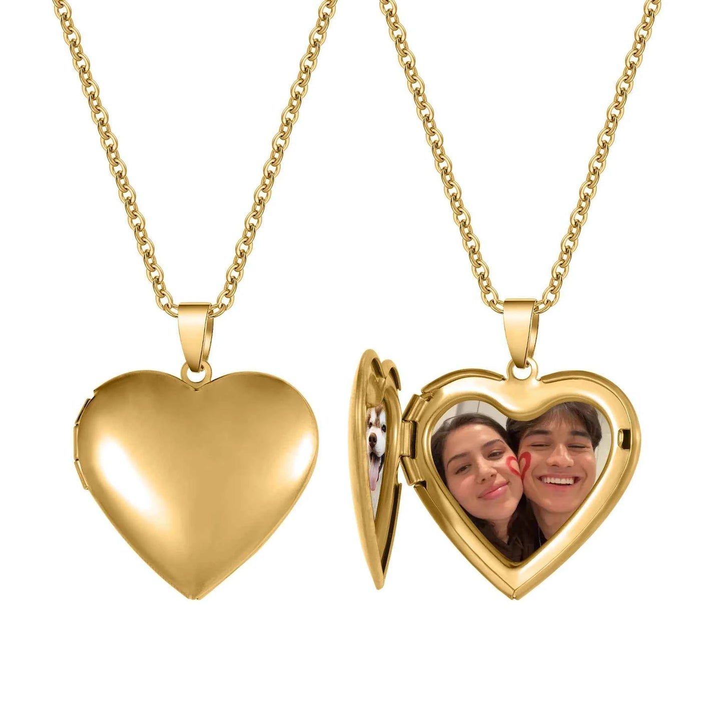 Personalized Photo Engraved Date Name with Heart Locket Charm Necklace