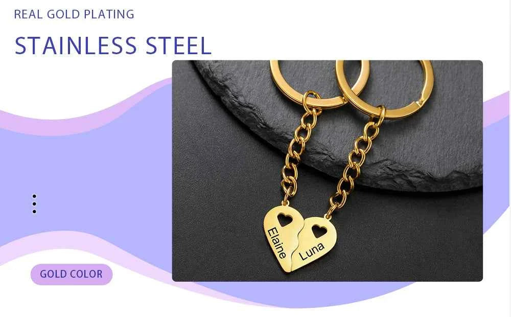 Couple Heart Engrave Name Personalized Keychain for Women Men Custom Family