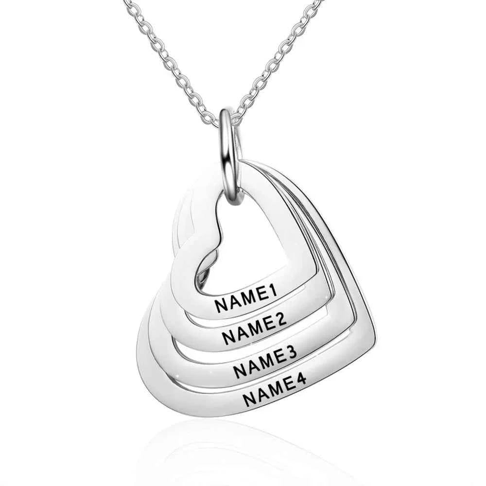 Custom Multiple Heart Necklace Personalized Stainless Steel Customized Engraved Name Jewelry with Family Names Gift