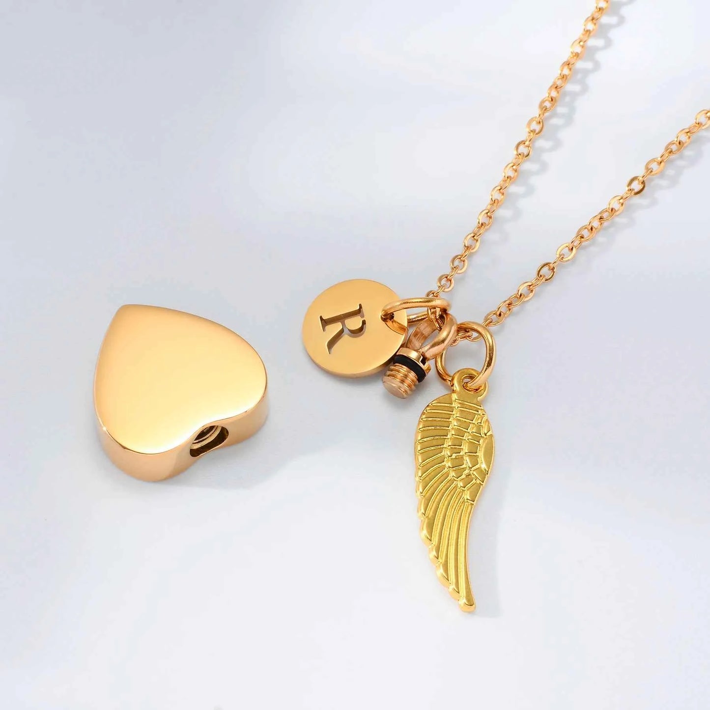 Personalized Stainless Steel Heart Ashes Urn Pendant Necklace Initial Letter Charm Engrave Pet Photo Memorial Jewelry Gift