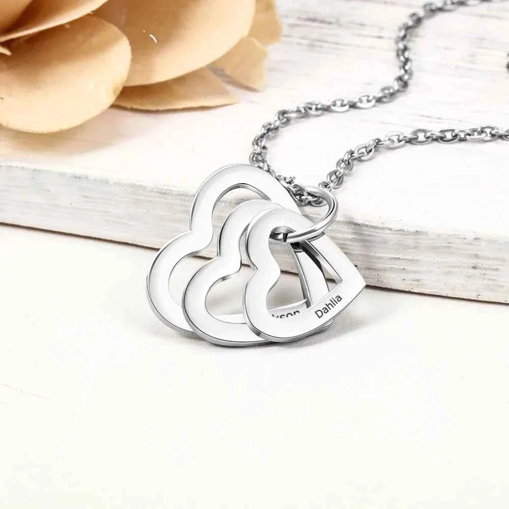 Custom Multiple Heart Necklace Personalized Stainless Steel Customized Engraved Name Jewelry with Family Names Gift