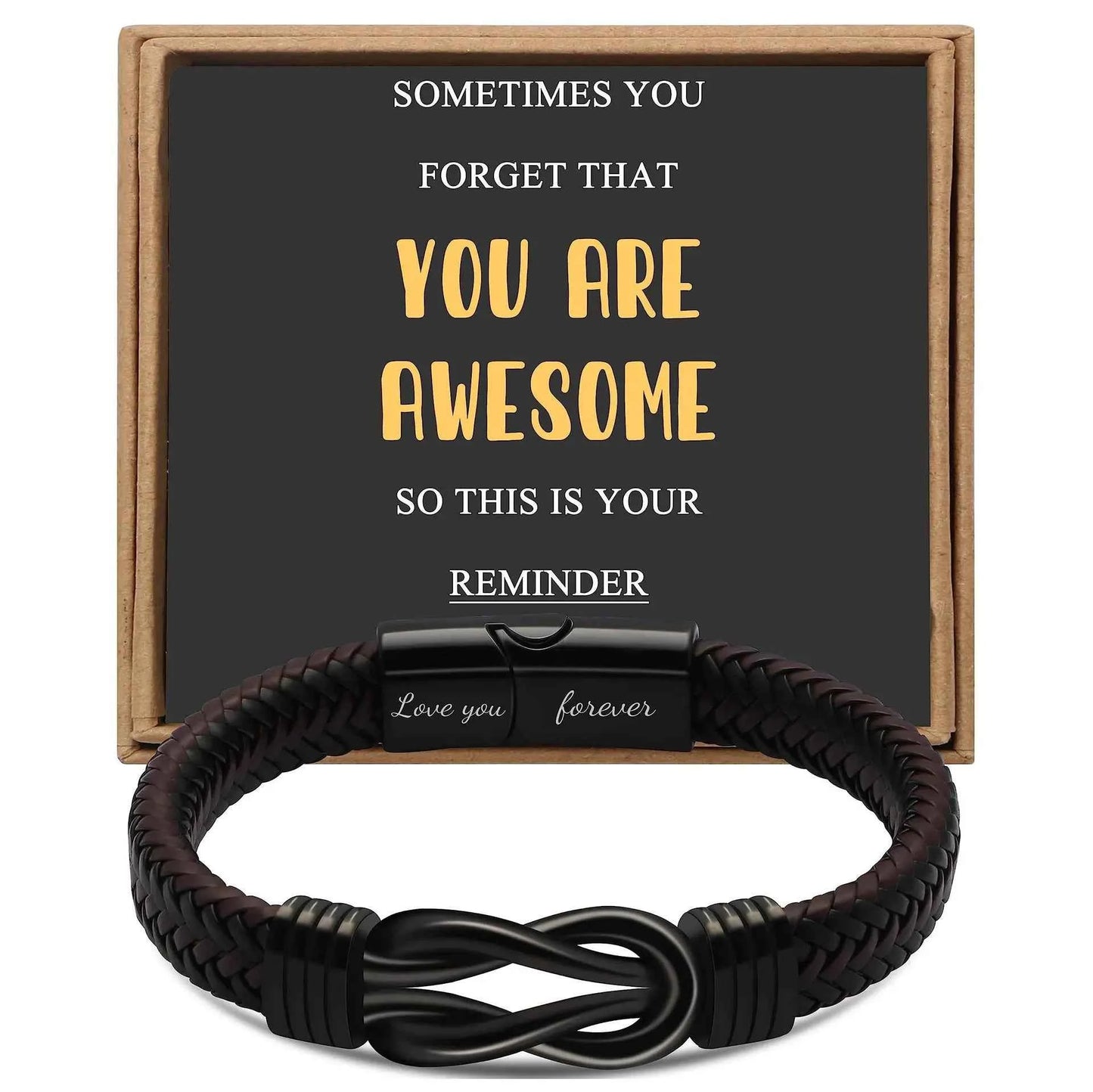 Knot Bracelet Gifts for Men Brown Braided Leather Stainless Steel