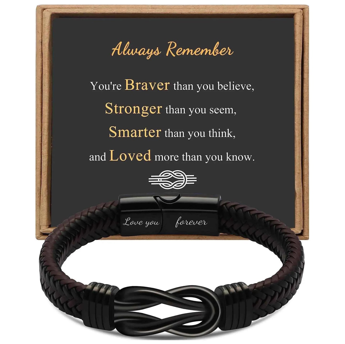 Knot Bracelet Gifts for Men Brown Braided Leather Stainless Steel