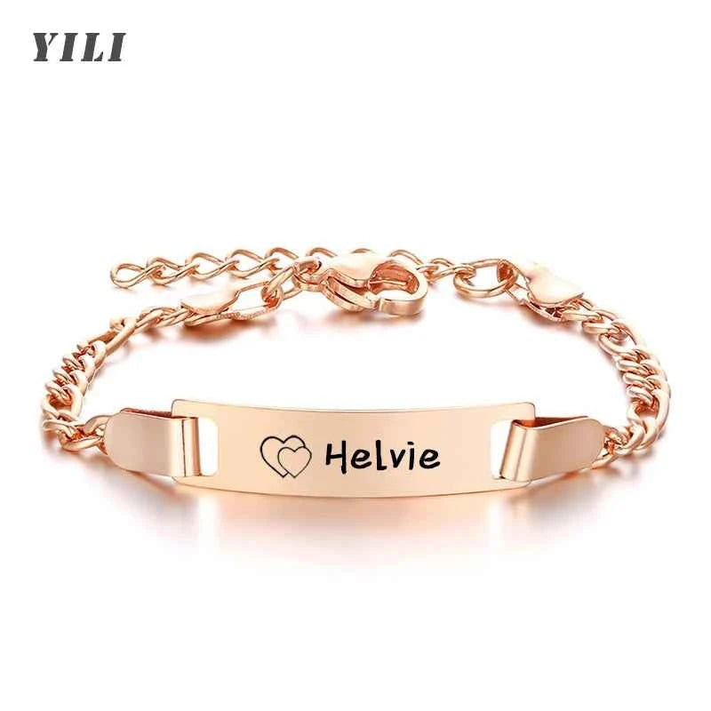Little Boy/Girl Custom Engraved Name/Date Baby ID Bracelets Gold Plated Stainless Steel Gifts