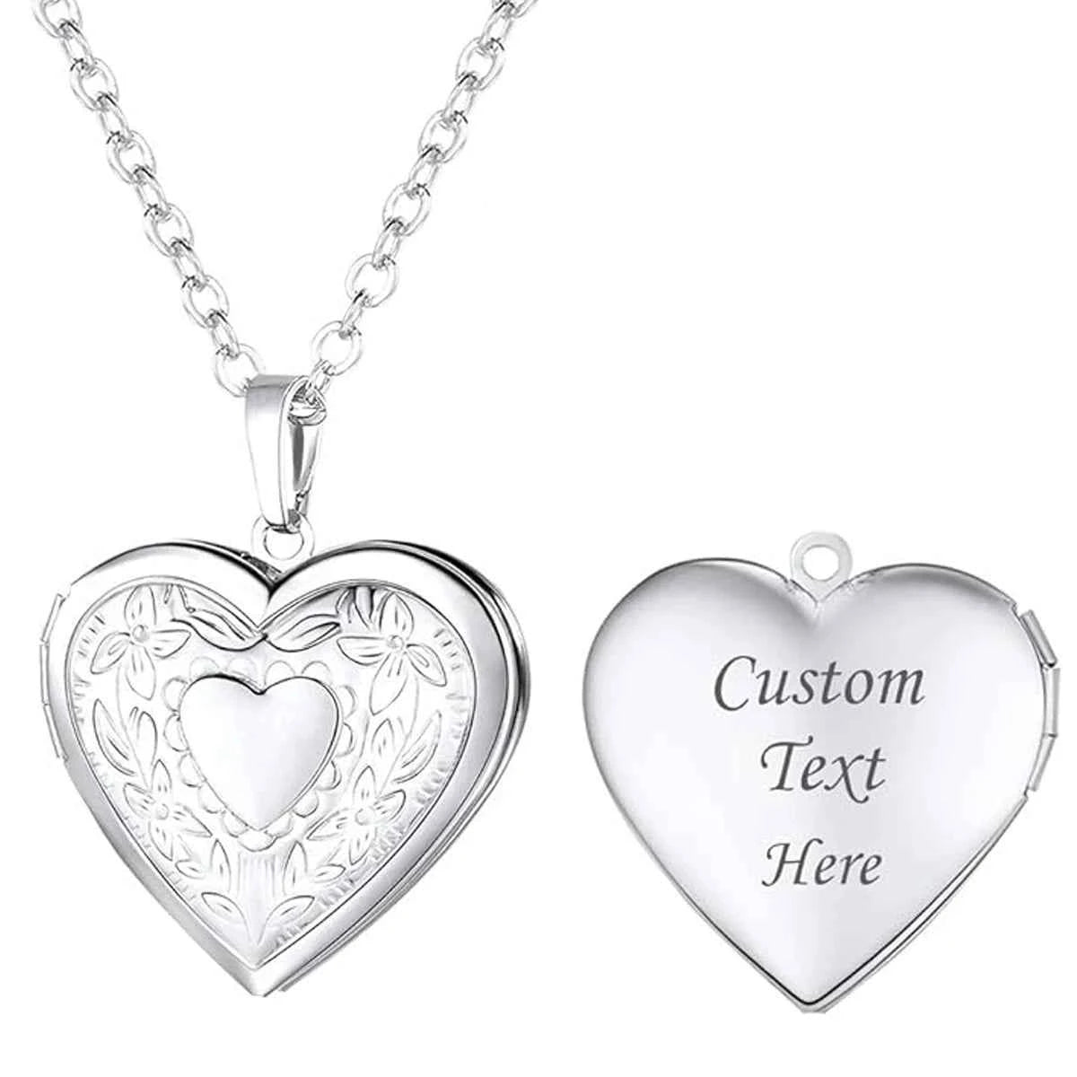 Personalized Customizable Photo Locket Necklace For Women Laser Engraved Love Heart Pendant Gift for Couples/Family