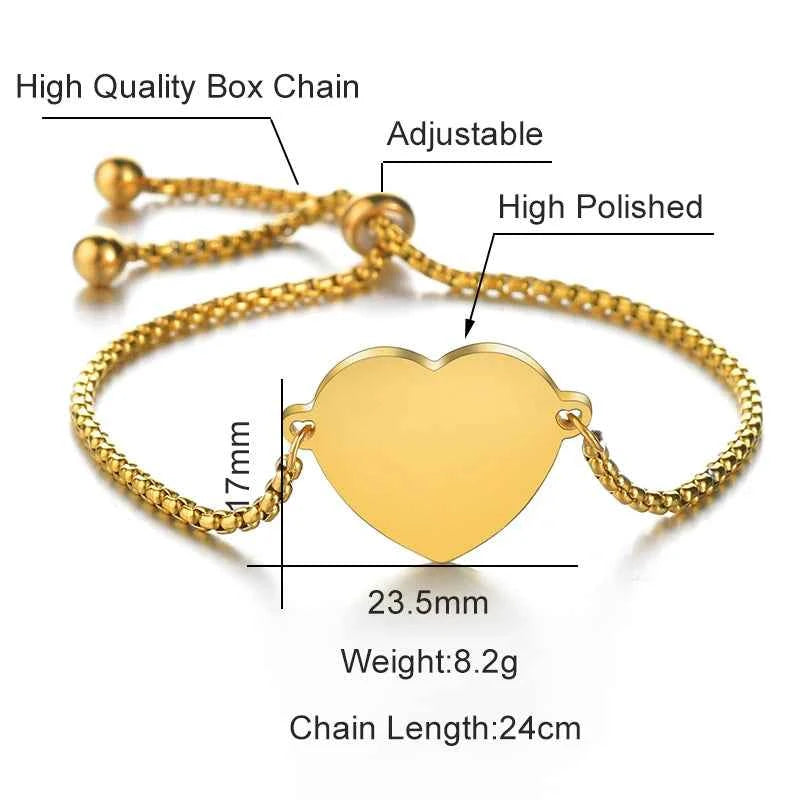 Personalized Engraved Heart Bracelet Custom Name Date Photo Logo For Women Men