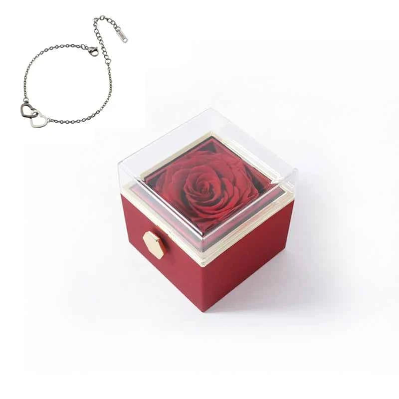 Gift Double Heart Bracelets for Women Custom Engraved Name Steel Bracelets Eternal Rose Box Wedding Box