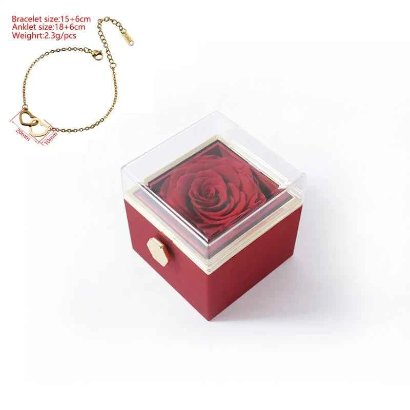 Double Heart Bracelets for Women Custom Engraved Name Steel Bracelets Eternal Rose Box