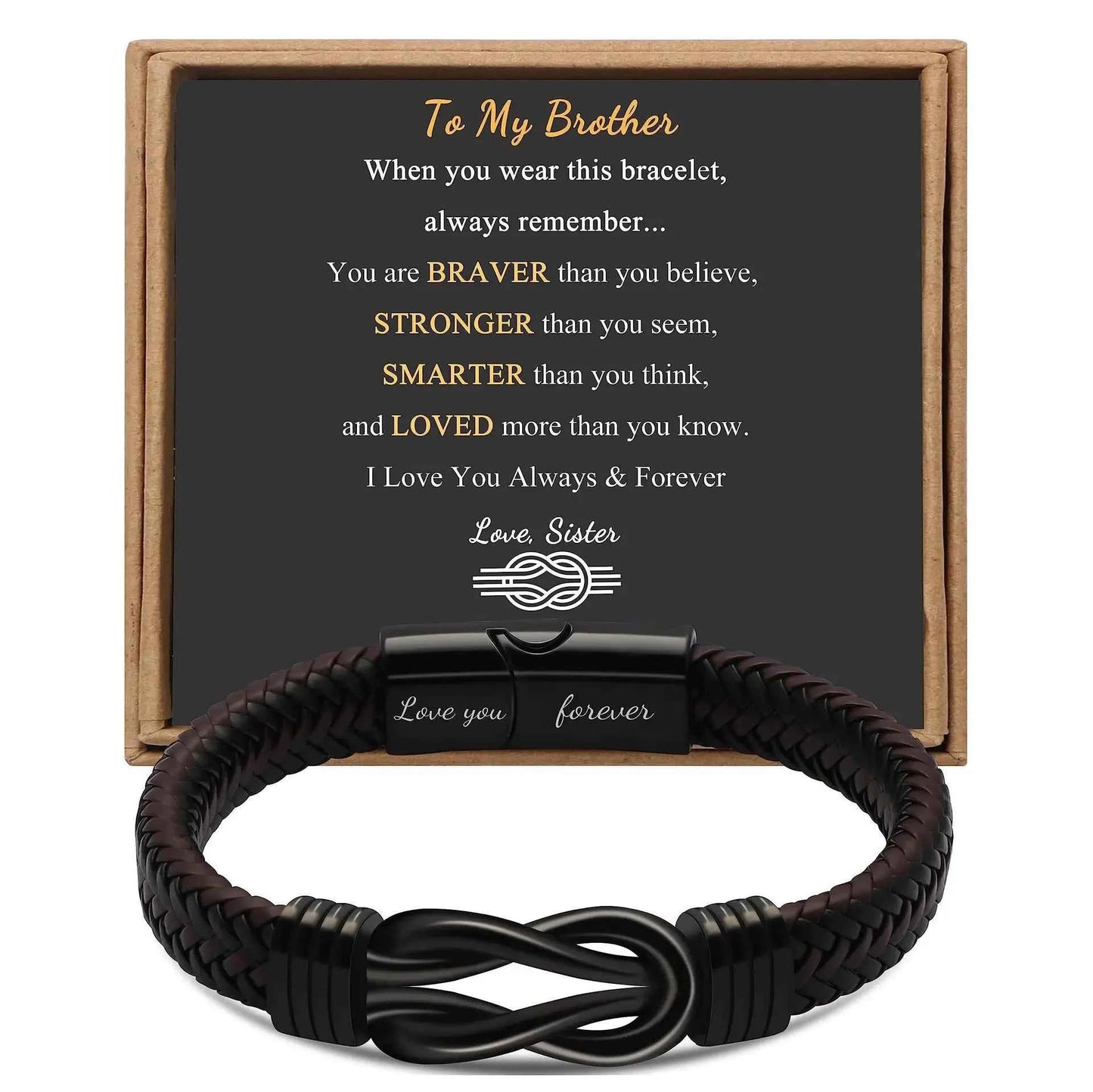 Knot Bracelet Gifts for Men Brown Braided Leather Stainless Steel
