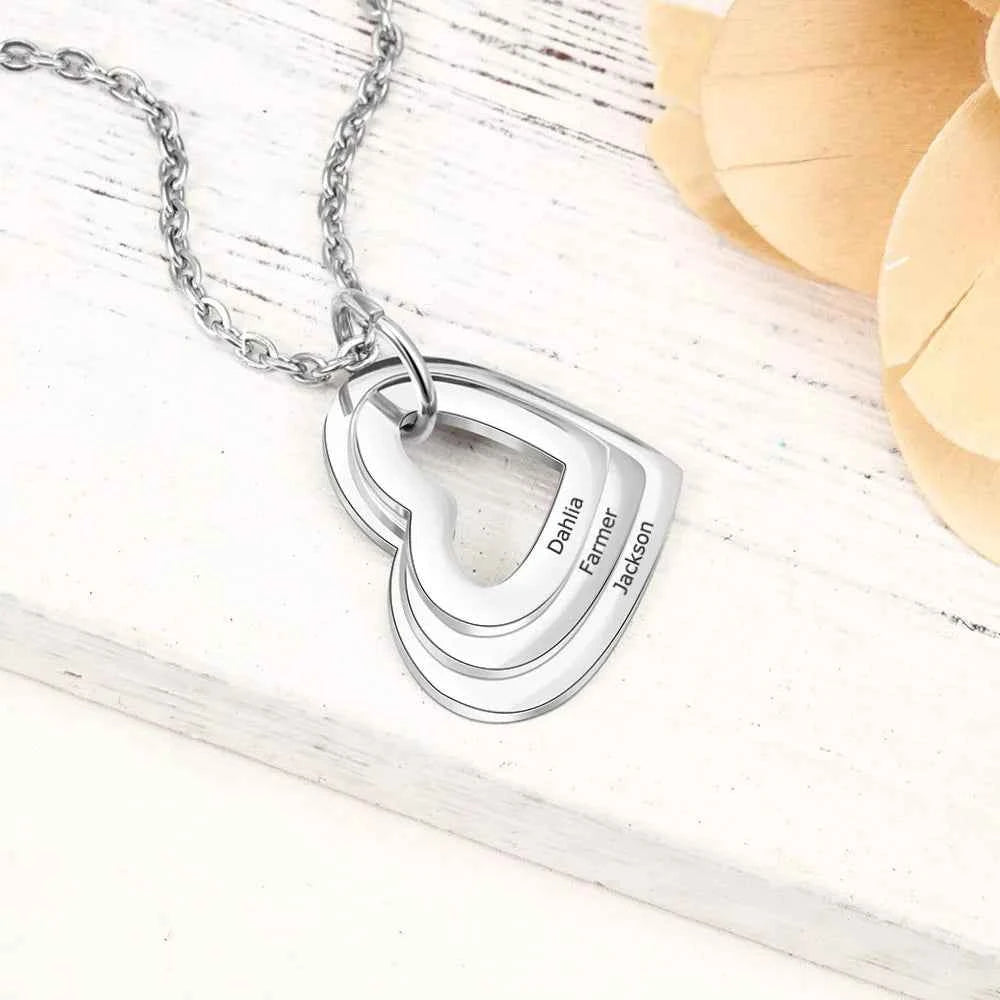 Custom Multiple Heart Necklace Personalized Stainless Steel Customized Engraved Name Jewelry with Family Names Gift
