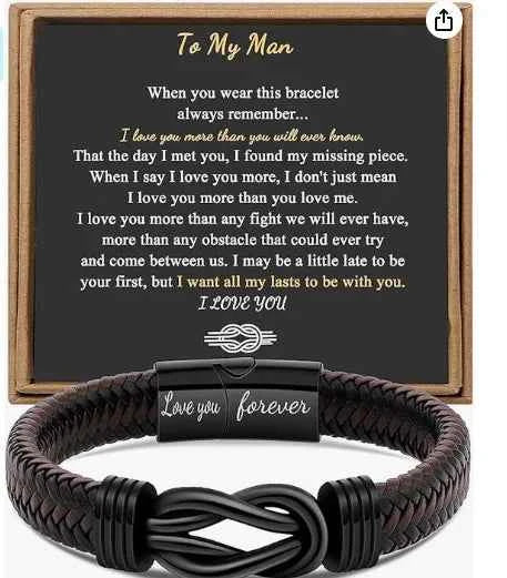 Knot Bracelet Gifts for Men Brown Braided Leather Stainless Steel
