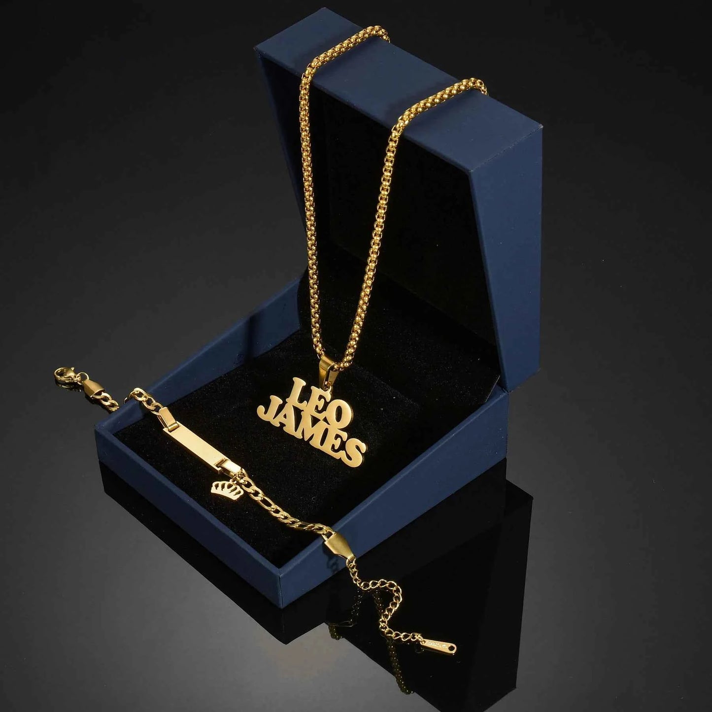 Chrildren's Name Bracelets 30cm Necklace Stainless Steel Jewelry Sets for Kids Baby Personalized Christmas Gift