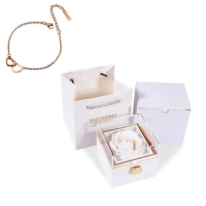 Gift Double Heart Bracelets for Women Custom Engraved Name Steel Bracelets Eternal Rose Box Wedding Box
