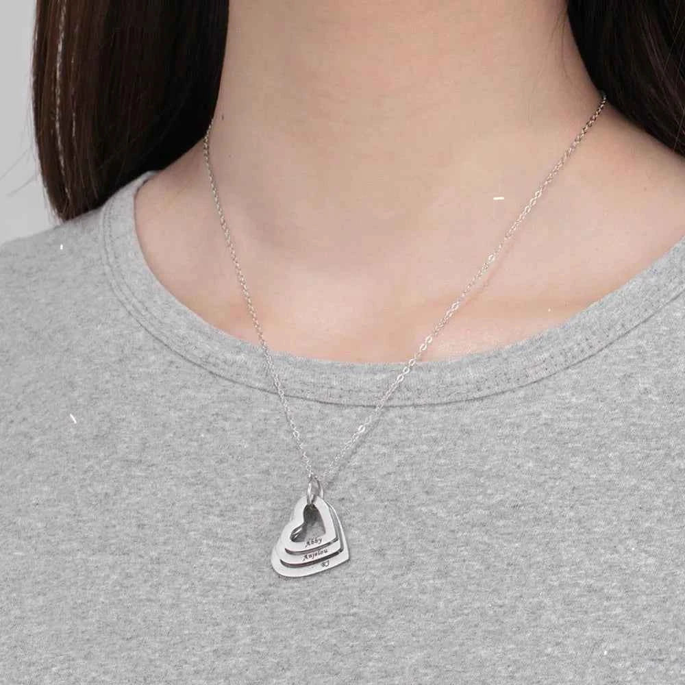 Custom Multiple Heart Necklace Personalized Stainless Steel Customized Engraved Name Jewelry with Family Names Gift