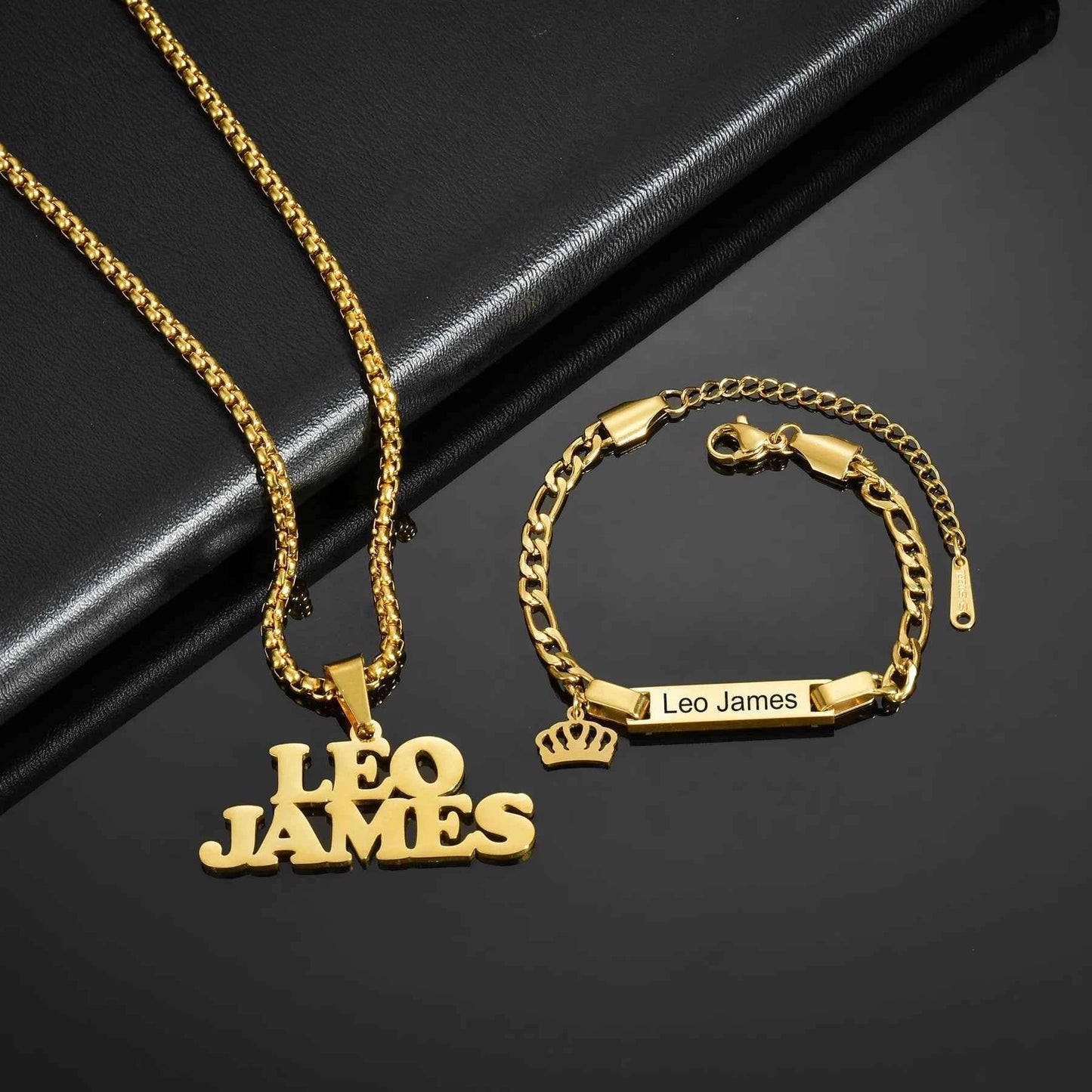 Chrildren's Name Bracelets 30cm Necklace Stainless Steel Jewelry Sets for Kids Baby Personalized Christmas Gift