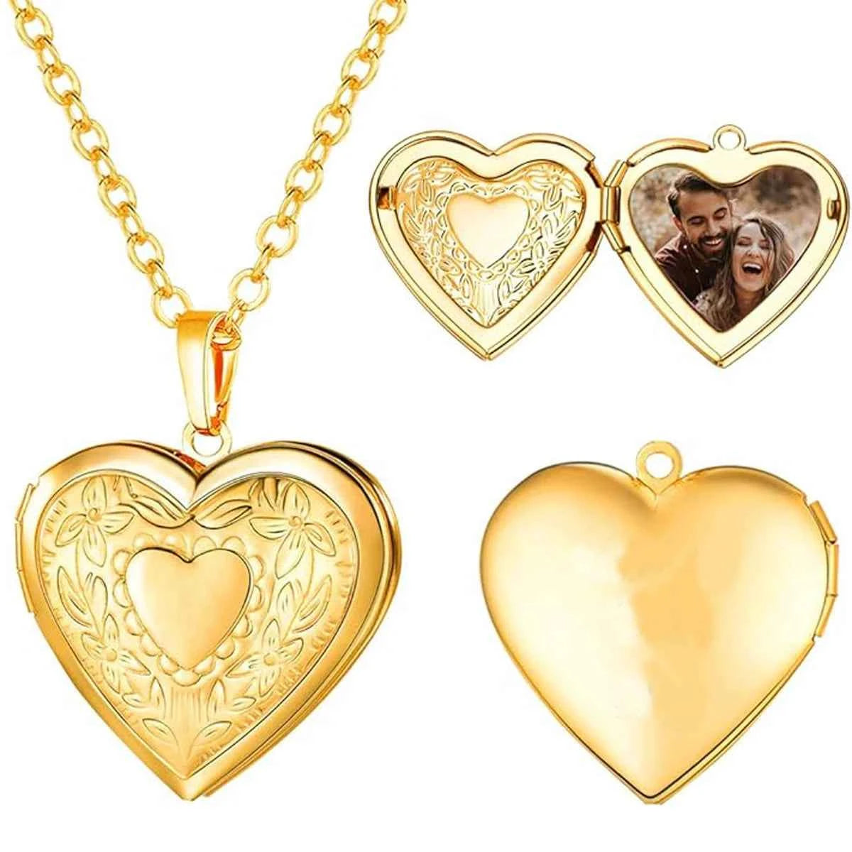 Personalized Customizable Photo Locket Necklace For Women Laser Engraved Love Heart Pendant Gift for Couples/Family