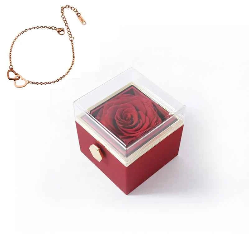 Gift Double Heart Bracelets for Women Custom Engraved Name Steel Bracelets Eternal Rose Box Wedding Box