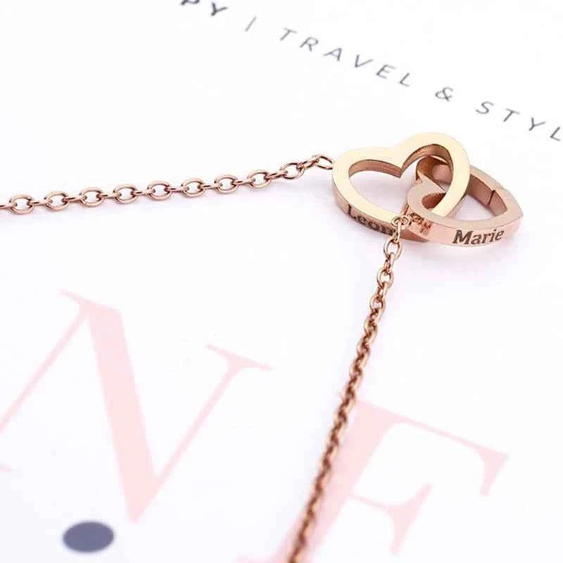 Gift Double Heart Bracelets for Women Custom Engraved Name Steel Bracelets Eternal Rose Box Wedding Box