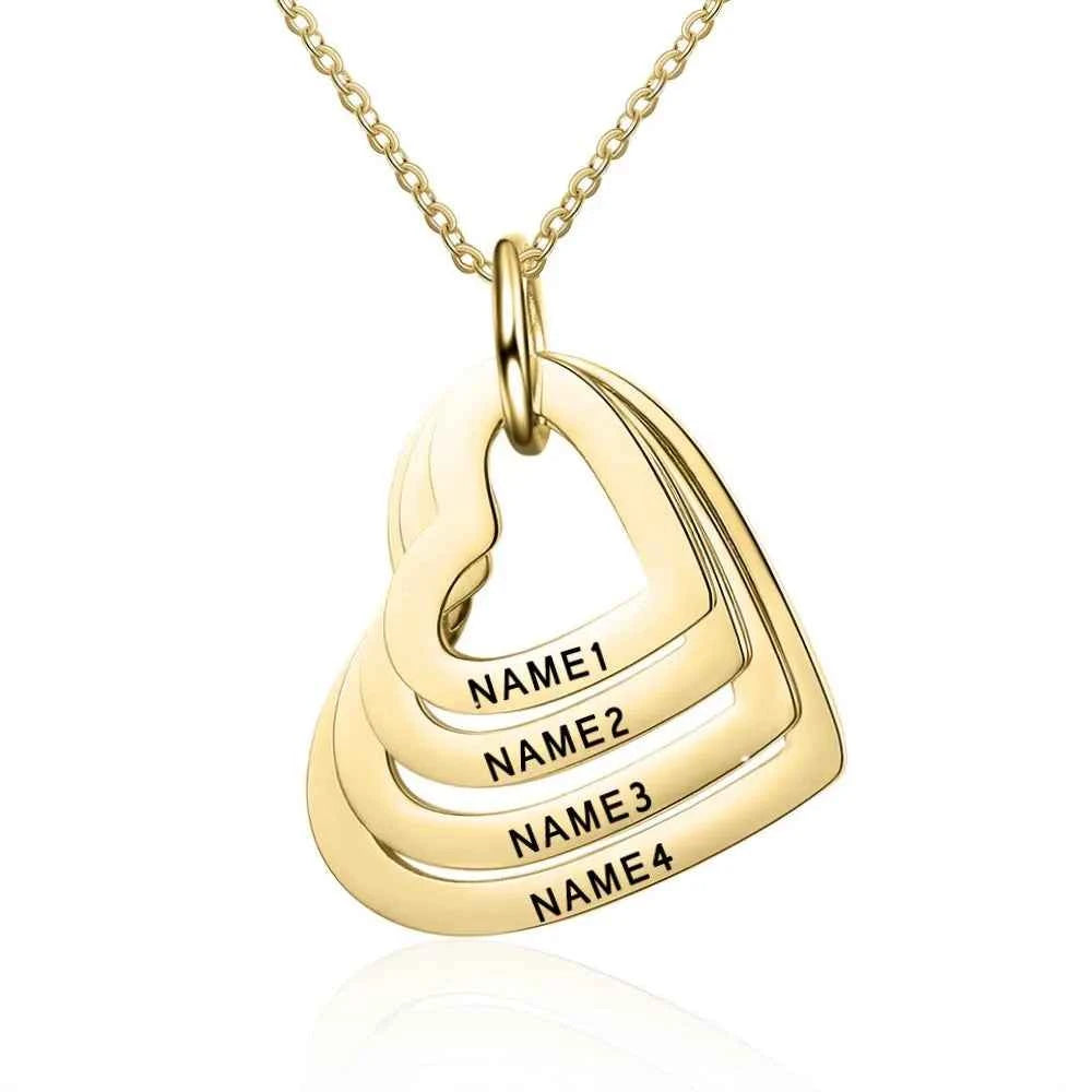 Custom Multiple Heart Necklace Personalized Stainless Steel Customized Engraved Name Jewelry with Family Names Gift