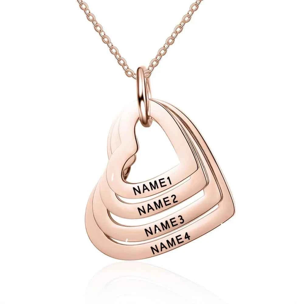 Custom Multiple Heart Necklace Personalized Stainless Steel Customized Engraved Name Jewelry with Family Names Gift